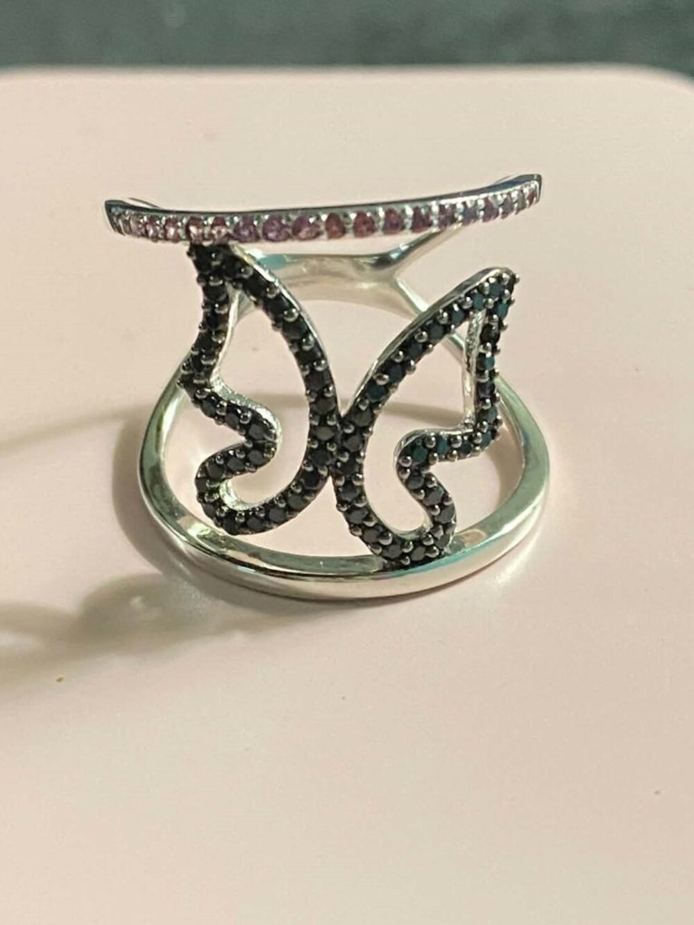 Black Spinel Butterfly & Rhodolite Pink.925 Ring